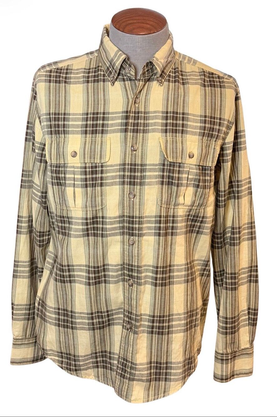 Eddie Bauer Plaid Shirt Mens Medium Yellow/Brown Long Sleeve  Flannel